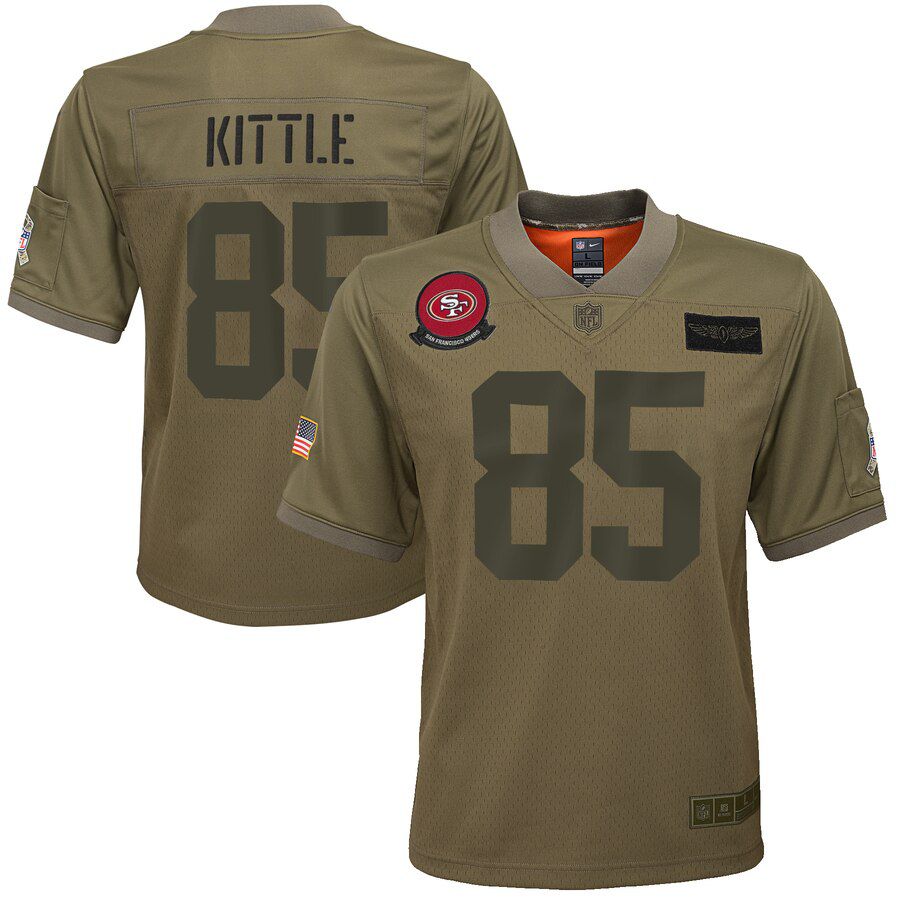 Men San Francisco 49ers #85 Kittle Green Nike Olive Salute To Service Limited NFL Jerseys